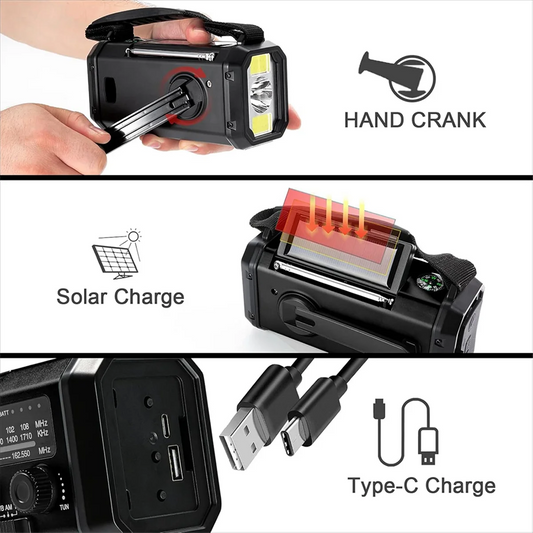 10000mAh Solar Emergency Radio – FM/AM/WB with Flashlight, Reading and SOS 🔦