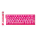 pink mechanical keyboard with abstract white line patterns and a matching pink keycap puller