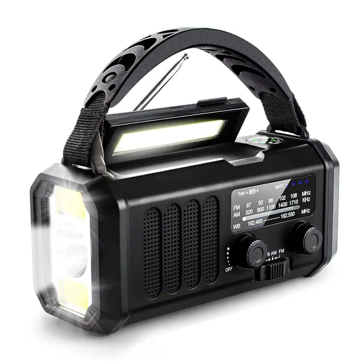 10000mAh Solar Emergency Radio – FM/AM/WB with Flashlight, Reading and SOS 🔦