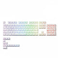 White computer keyboard keys with multicolor abstract wavy line patterns on a white background