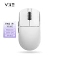 White VXE R1 Pro MAX gaming mouse with PAW3395 sensor, 26000 DPI, and 650 IPS features